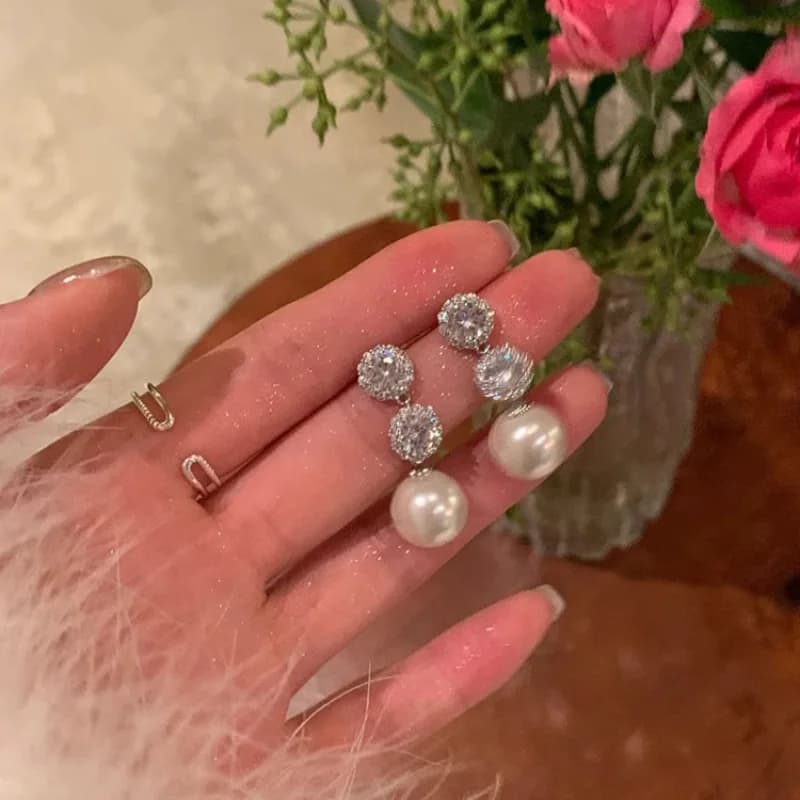 PANJBJ orecchini a bottone rotondi in argento Sterling 925 per le donne perla zircone grazia banchetto gioielli romantici regalo Dropshipping