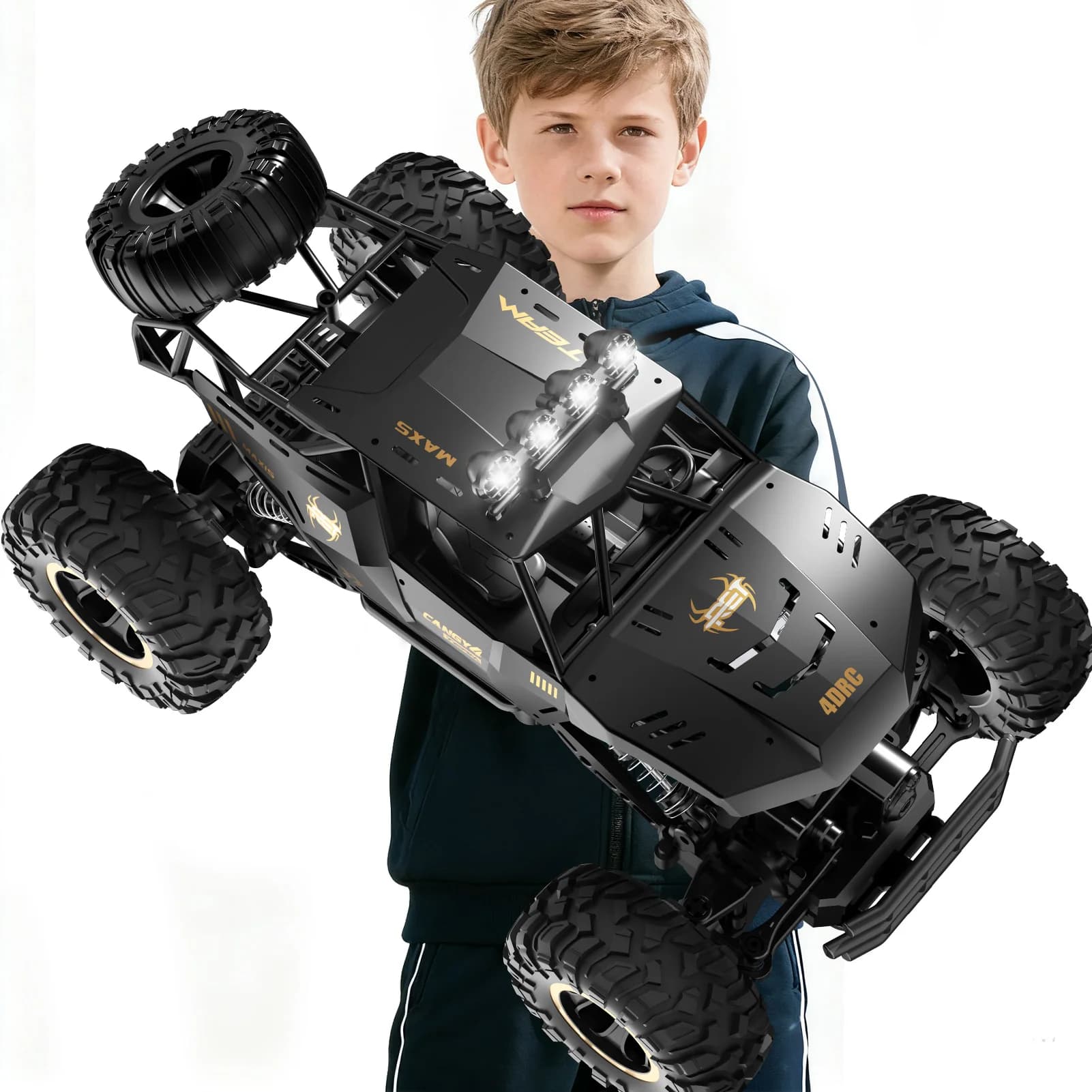 2 Batterie 1:12 Rock Crawler Ricaricabile Fuoristrada 4WD con Scocca in Metallo, Fari a LED, Auto RC Telecomandata