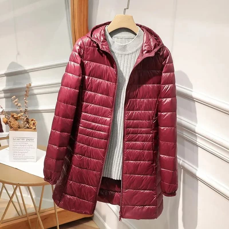 Piumino Lungo da Donna Leggero e Caldo, Cappotto Invernale Femminile Lunghezza al Ginocchio, Stile High Street con Borsa Portatile per il Trasporto