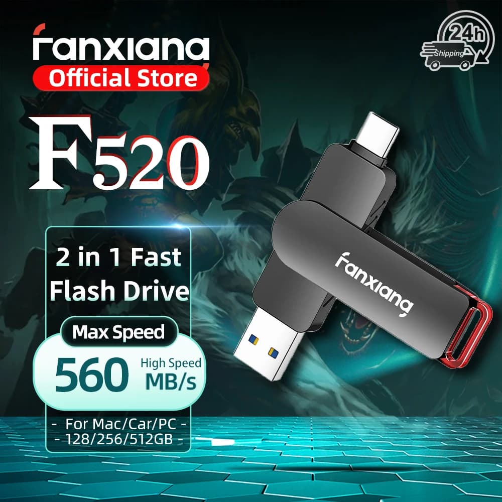 Fanxiang F520 560MB/s Pen Drive a stato solido USB3.2 Flash Drive 256GB 512GB 2 in 1 Type-C ad alta velocità per laptop e telefono