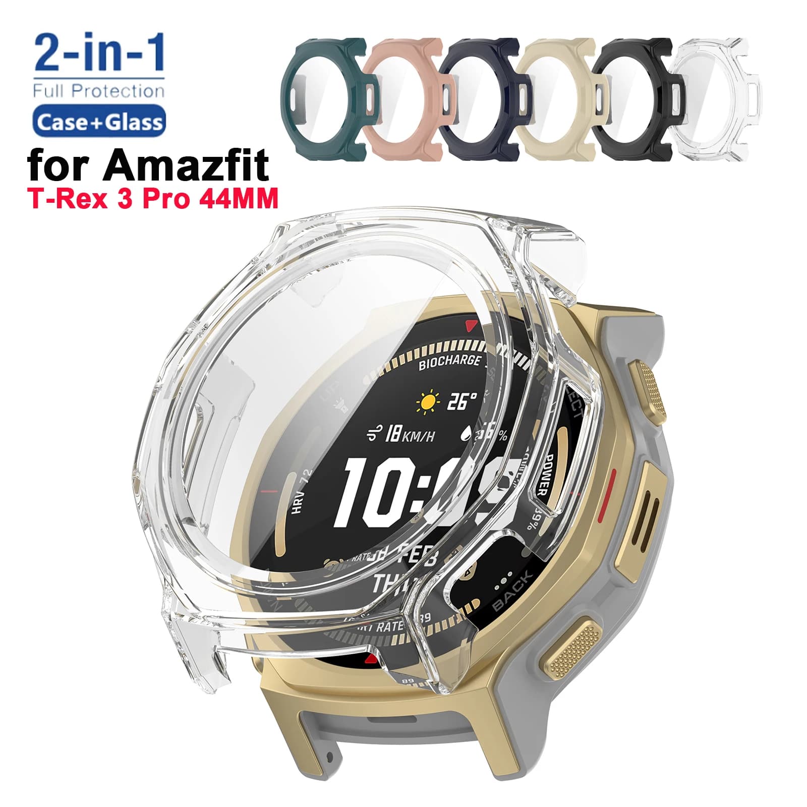 Protective Cover+Glass for Amazfit T-Rex 3 Pro 44MM Smart Watch Screen Protector Bumper for Amazfit T-Rex3 Pro 44MM PC Case
