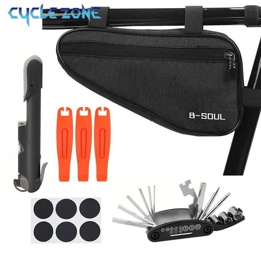 Bike Repair Kit Bicycle Tube Bag with Mini Pump 16-in-1 Multi-Tool Tire Lever Patches Emergency Tool Set for MTB Bike Cycling