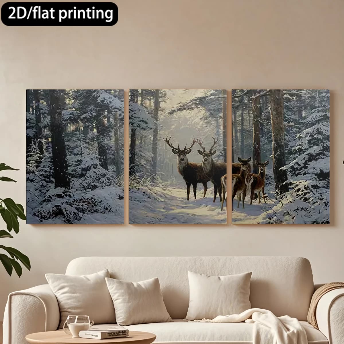 Decorative painting on canvas with wooden frame, 3 pieces. I'm looking on a path in the snowy forest. Hall decoration, living room.