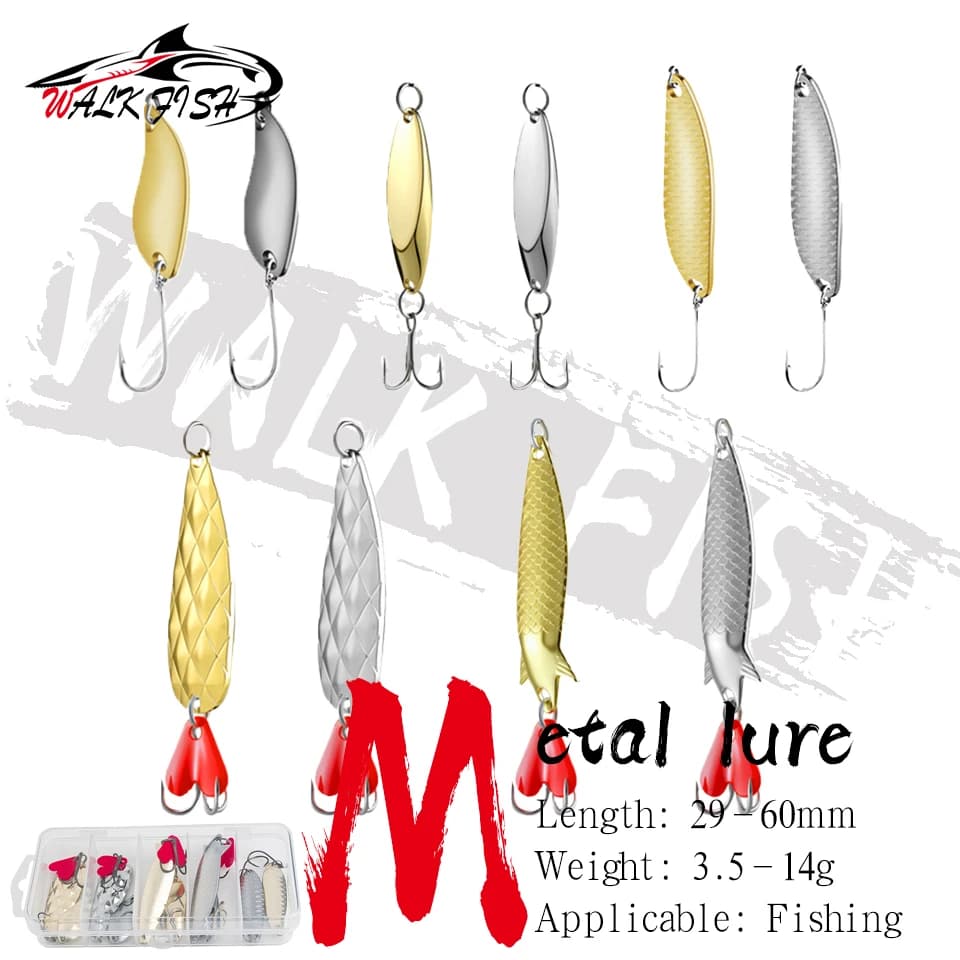 WALK FISH Set di 5/10 Esche Metalliche Dorate e Argentate, Spinner e Wobbler, Kit di Attrezzatura da Pesca per Acqua Dolce