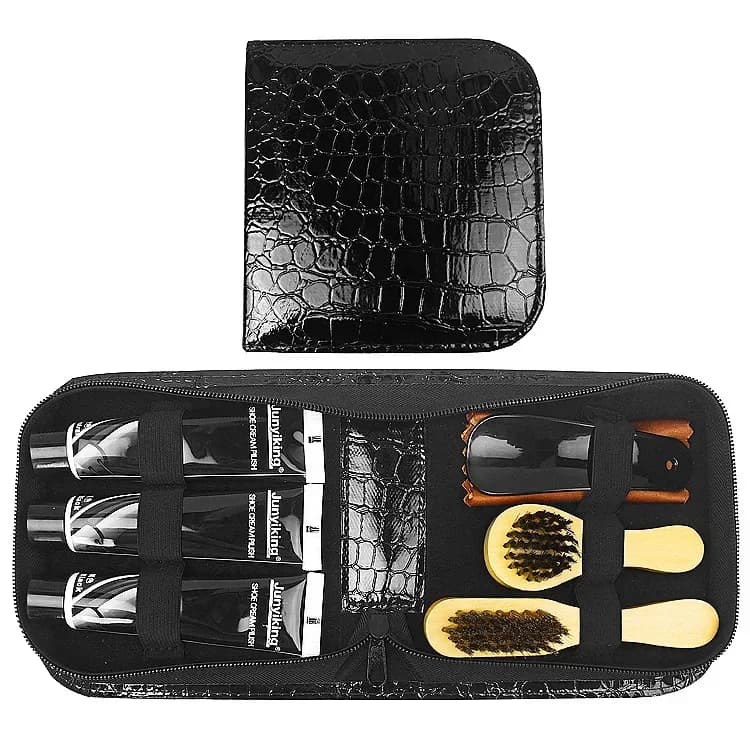 Kit per la Cura delle Scarpe, Set di Spazzole per Lucidatura Nere Trasparenti, Set per la Cura delle Scarpe in Vera Pelle con Borsa