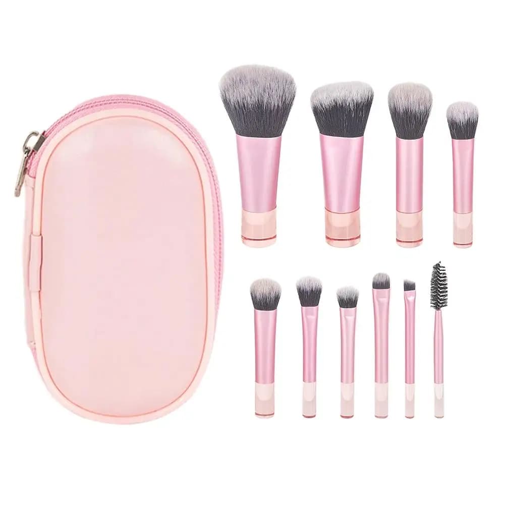 Set di mini pennelli per trucco da 10 pezzi con custodia Fondotinta professionale Contorno Ombretto Pennelli per sopracciglia Strumenti per trucco di bellezza