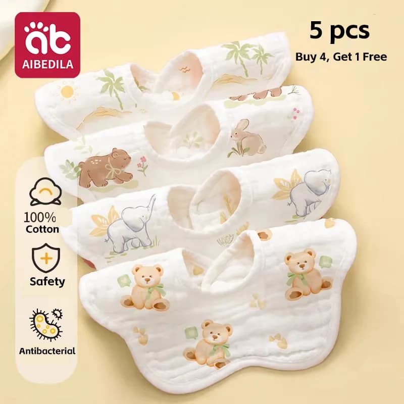 Confezione da 5 bavaglini bandana in mussola per neonati, bavaglini morbidi in cotone delicato sulla pelle per bambini e bambine in fase di dentizione, bavaglini traspiranti a 4/6 strati