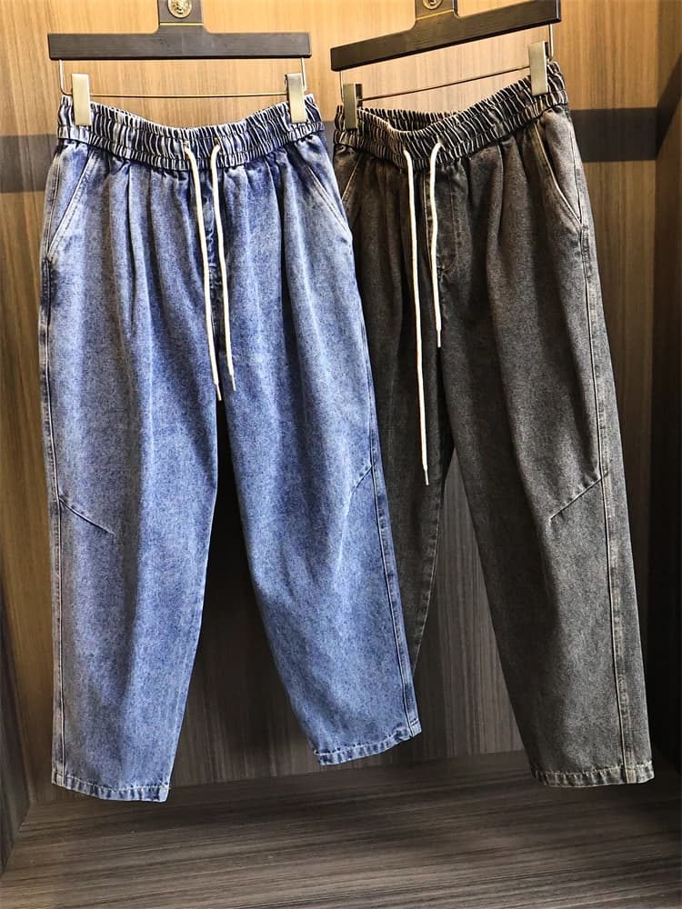 Retro Washed Snowflake Straight Leg Jeans Men's Casual Spring Long Pants Cotton Stretch Denim mid Waist Modern Style