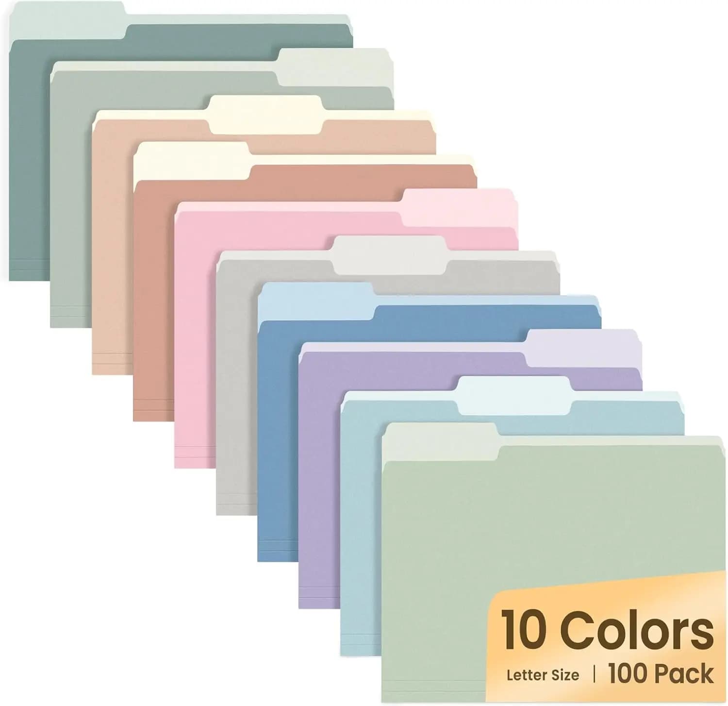 10 Cartelle Portadocumenti in Colori Pastello, Confezione da 100 Formato Letter con Linguette a 1/3 di Taglio per Documenti Ufficio Casa Scuola