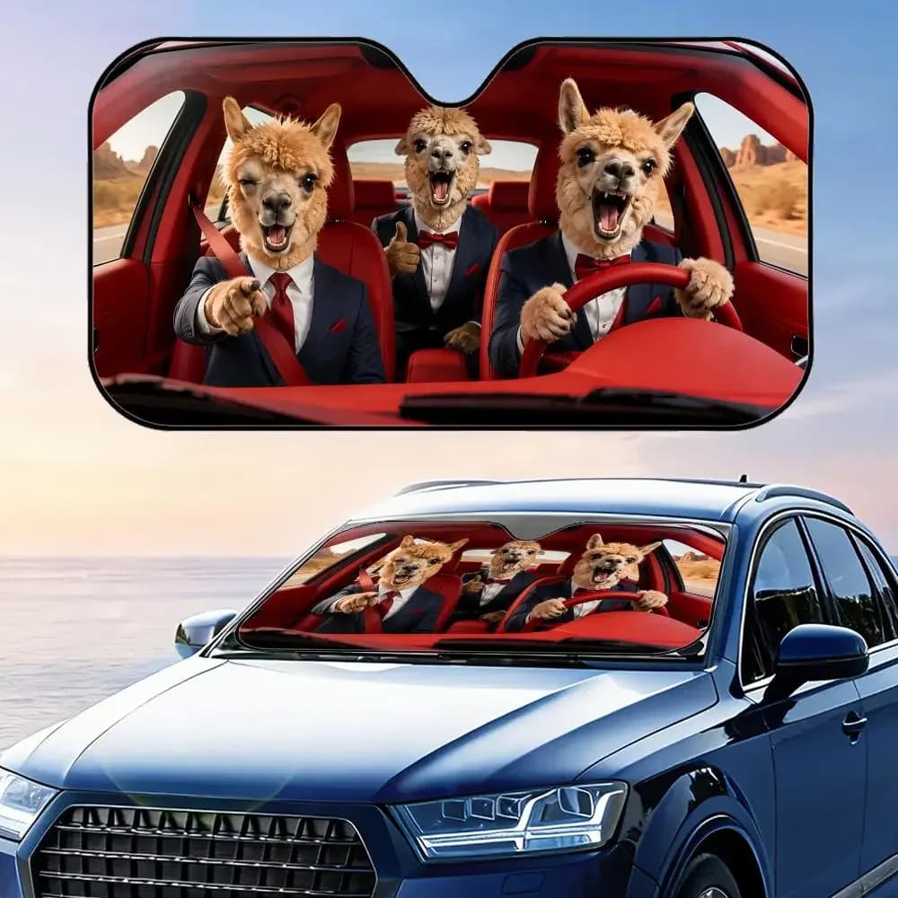 Parasole per Auto a Forma di Alpaca in Abito, Protezione UV Riflettente Pieghevole per Parabrezza, Copertura Isolante dal Calore