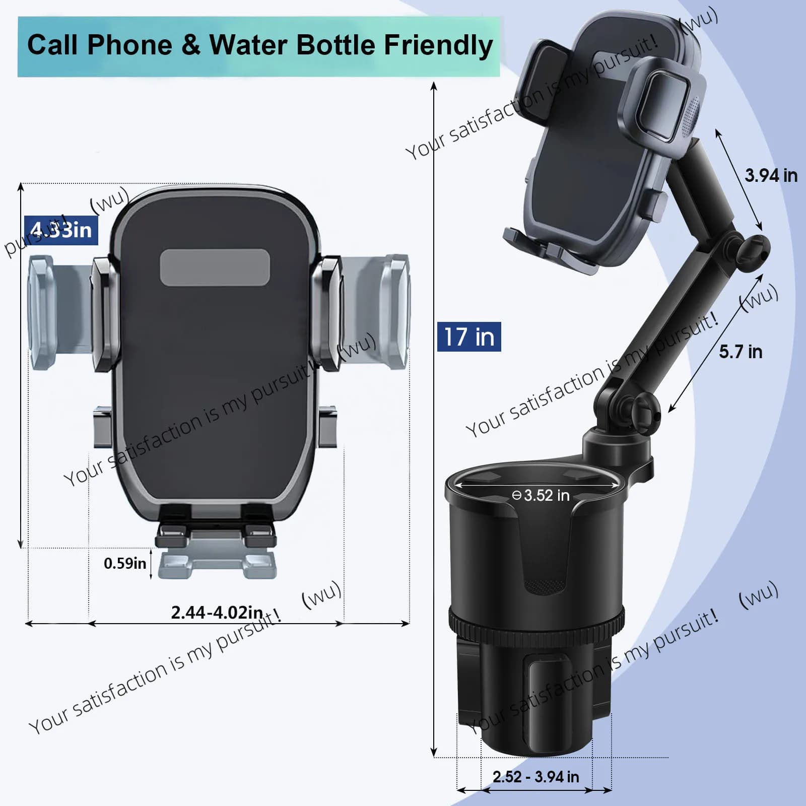 Supporto per telefono cellulare con espansore per auto aggiornato, supporto per telefono cellulare con posizione della tazza d'acqua per auto, corpo della tazza di grandi dimensioni
