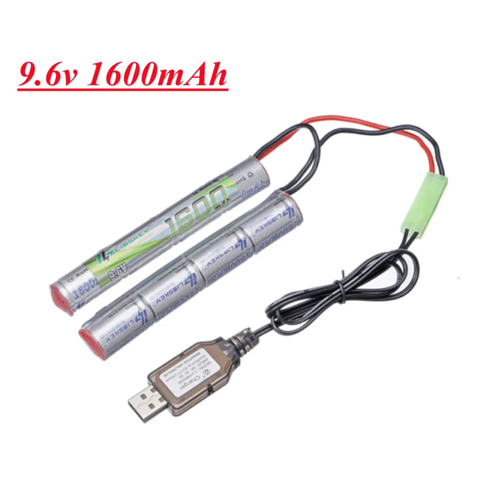 8S 2/3A 9.6v 1600mAh Butterfly NunChuck NIMH Battery Pack and Charger for Airsoft Guns ICS CA TM SRC JG