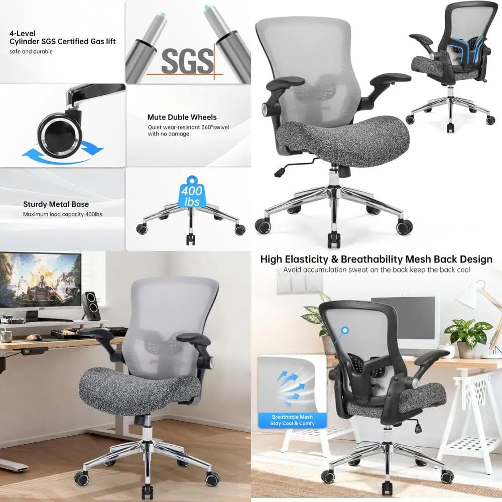 Sedia da Ufficio Ergonomica Resistente per 180 kg, con Cuscino Ampio e Altezza Regolabile per Casa o Ufficio