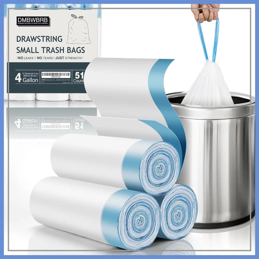 Sacchetti per la Spazzatura da 4 Galloni, Confezione da 51 Pezzi, Sacchetti per Rifiuti a Prova di Perdite, Mini Sacchetti da 15L per Bagno, Camera da Letto, Ufficio
