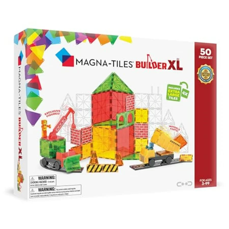Set di Costruzioni Magnetiche Magna-Tiles Builder XL da 50 Pezzi in Trasparente con Forte Attrazione Magnetica per Costruzioni Creative e ST