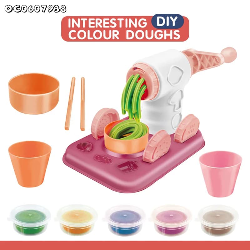 24 Colors Play Dough Noodle Machine, Anti-jam Easy Clean with Molds, DIY Pretend Kitchen Toy Kids Birthday Gift