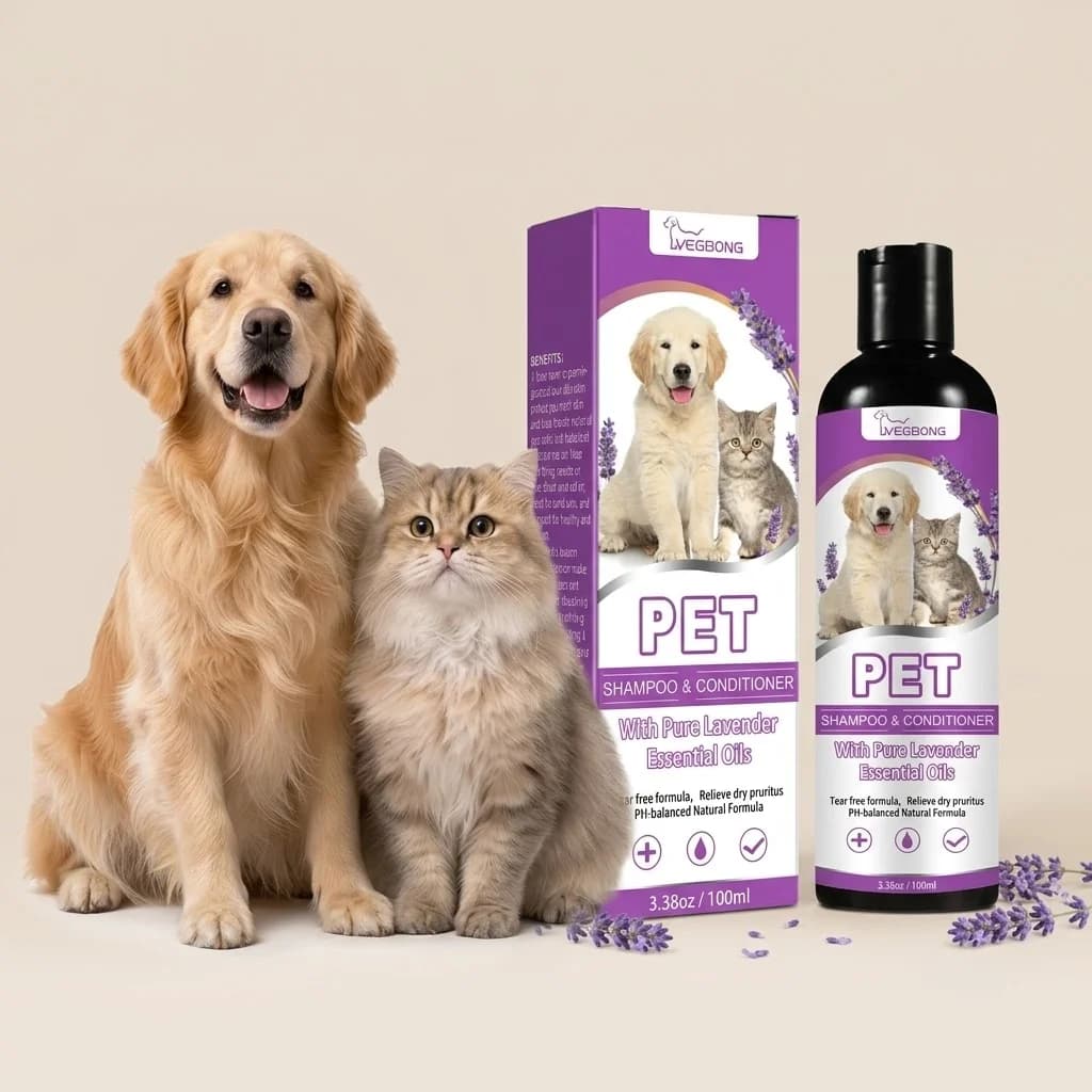 Dog Cat Shampoo & Conditioner with Lavender Essential Oils Tear Free Pet Grooming Formula pHBalanced for Puppies Kittens 100ml.