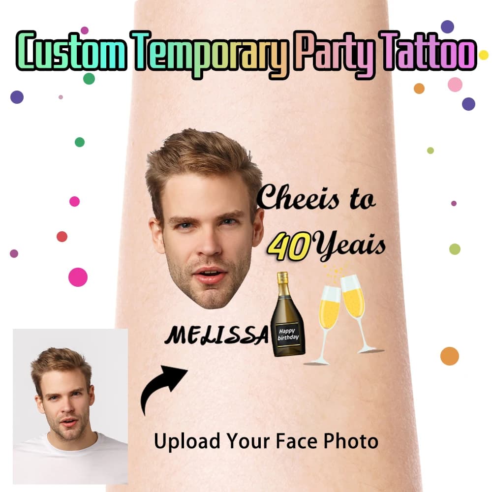 15PCS Personalized Birthday Party Temporary Tattoos Custom Photo Face Stickers for Adult Birthday Anniversary Party Gifts