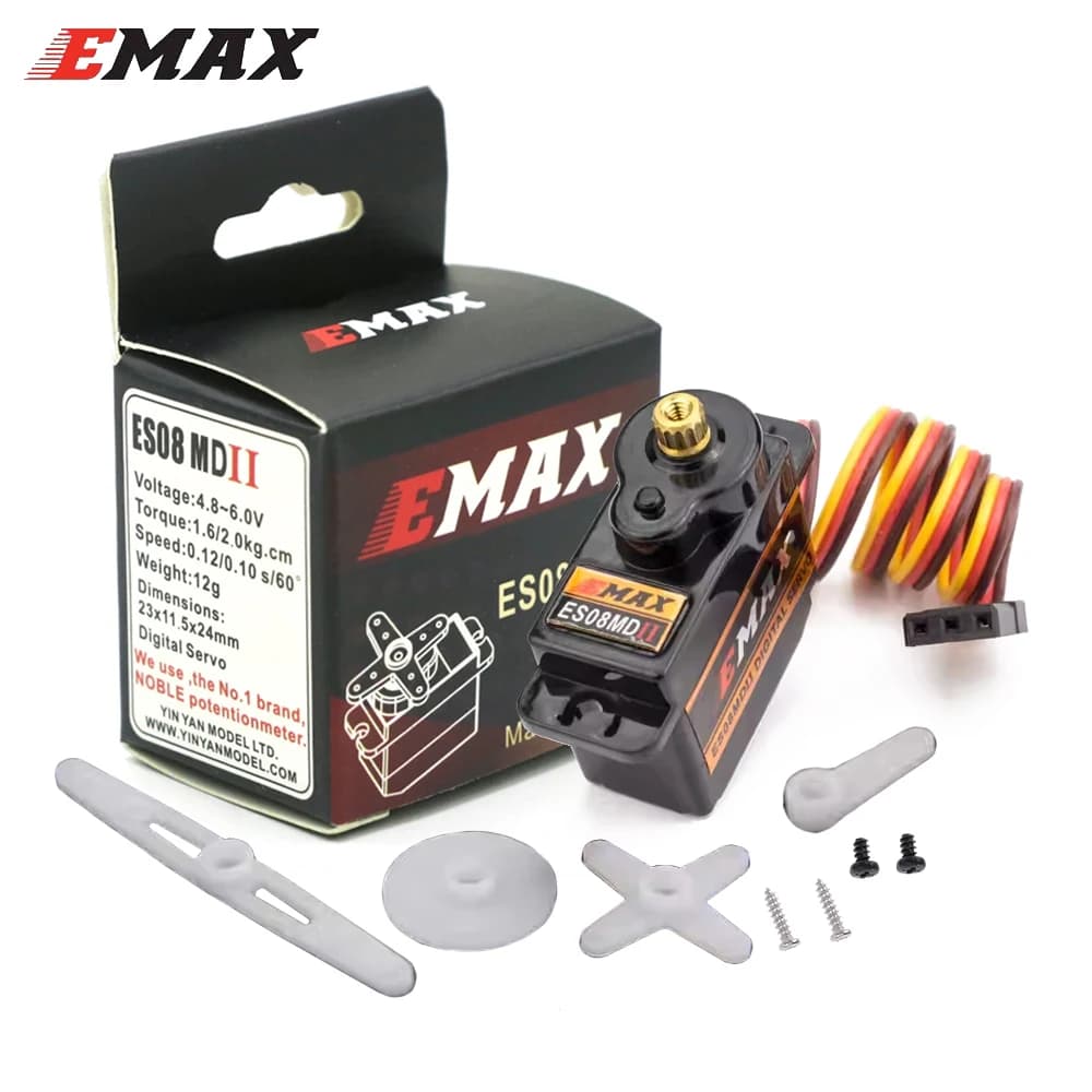 Servo Digitale Mini Emax ES08MD/ES08MDII 4-6.0V 2kg con Ingranaggi in Metallo, Connettore Futaba/JR per Accessori Elicottero TREX 450