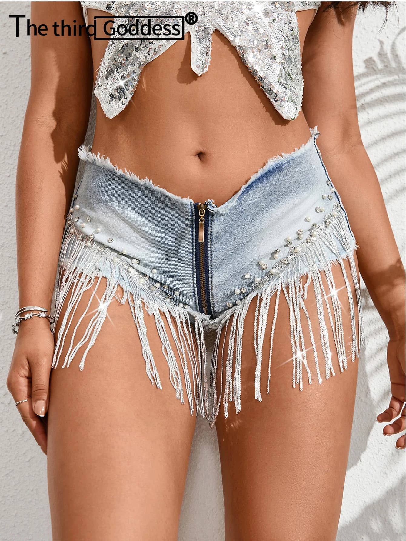 Sexy tassel sequin micro jean shorts women summer streetwear denim booty shorts woman fashion casual mini short jeans hot pants