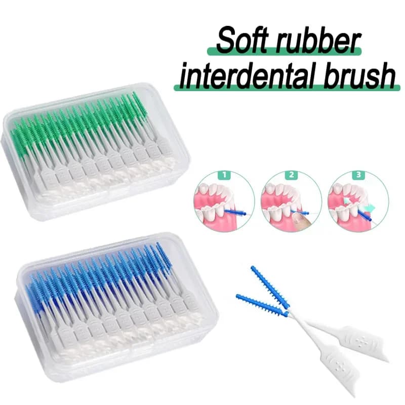 20 spazzolini interdentali portatili in silicone con filo per la pulizia tra i denti e strumenti per l'igiene orale