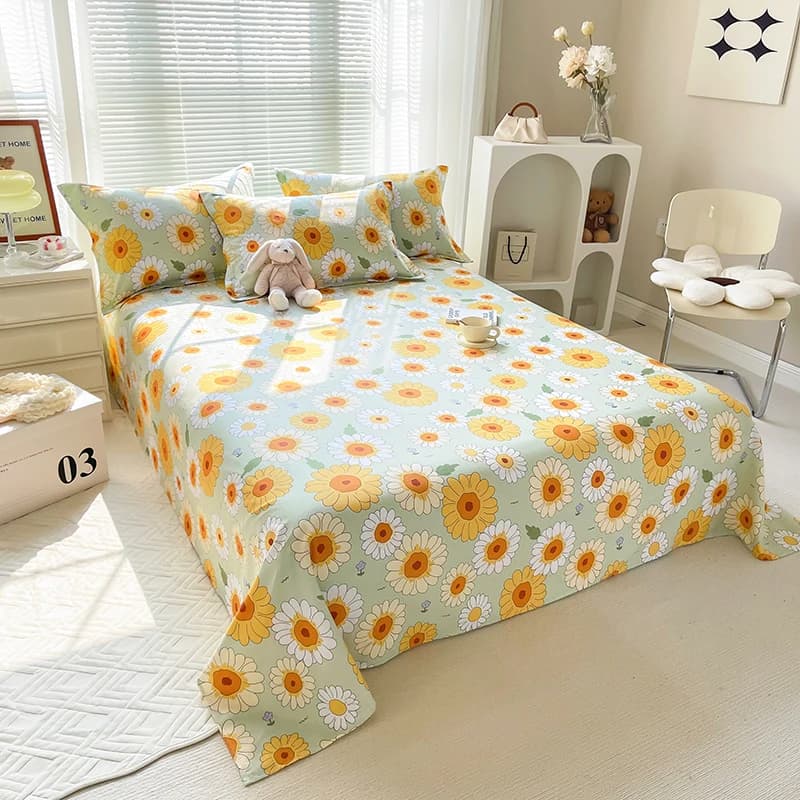 Set of cotton daisy Queen Size children's room Bed linen set with botanical flowers sheets and pillowcase flat sheet for bedroom decoration