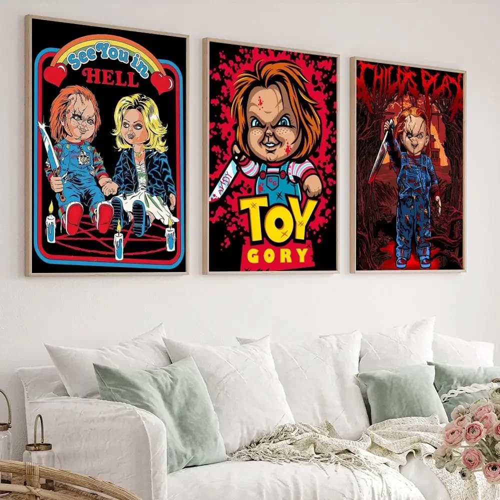 Classic Abstract Wall Art, Anime Cartoon Chucky Horror Movie, HD Canvas Printed Poster, Home Living Room Bedroom Decoration