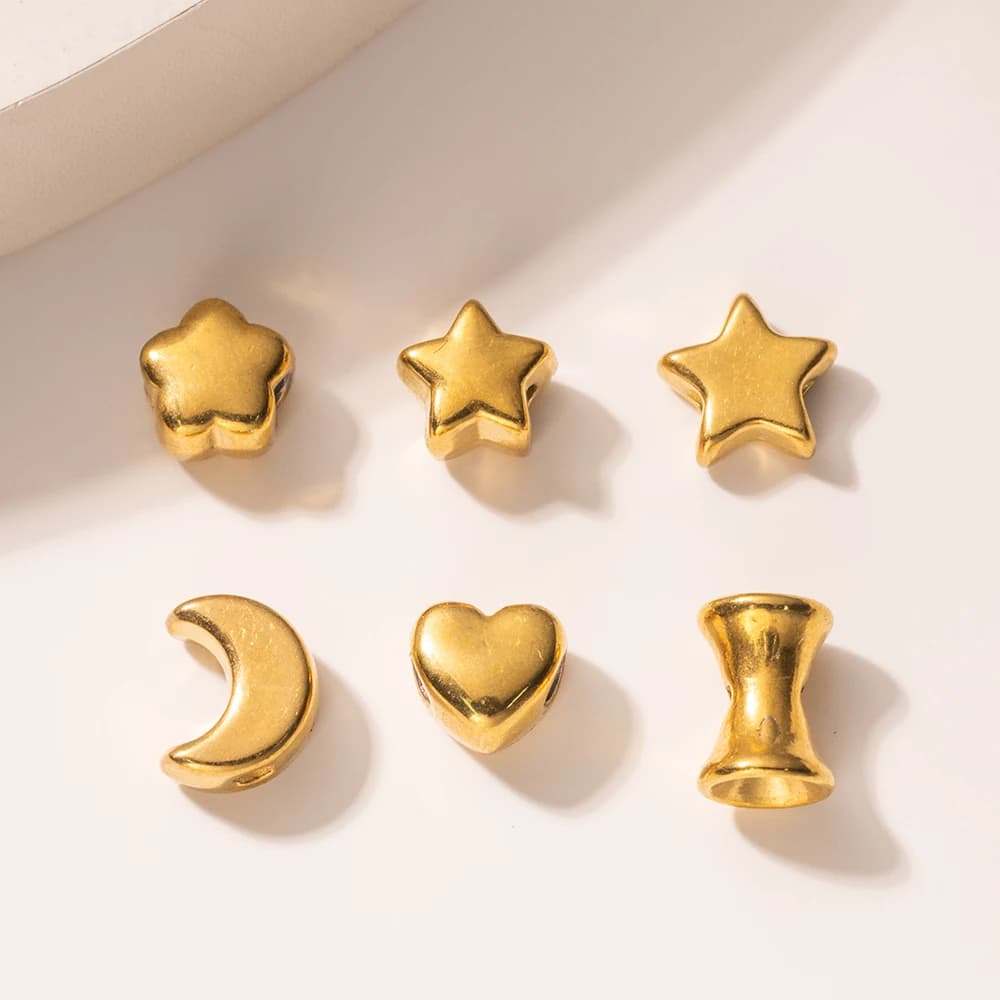 10 pieces of heart-shaped spacer beads, star, flower, moon, stainless steel, for diy necklaces, bracelets, jewelry creation, accessories