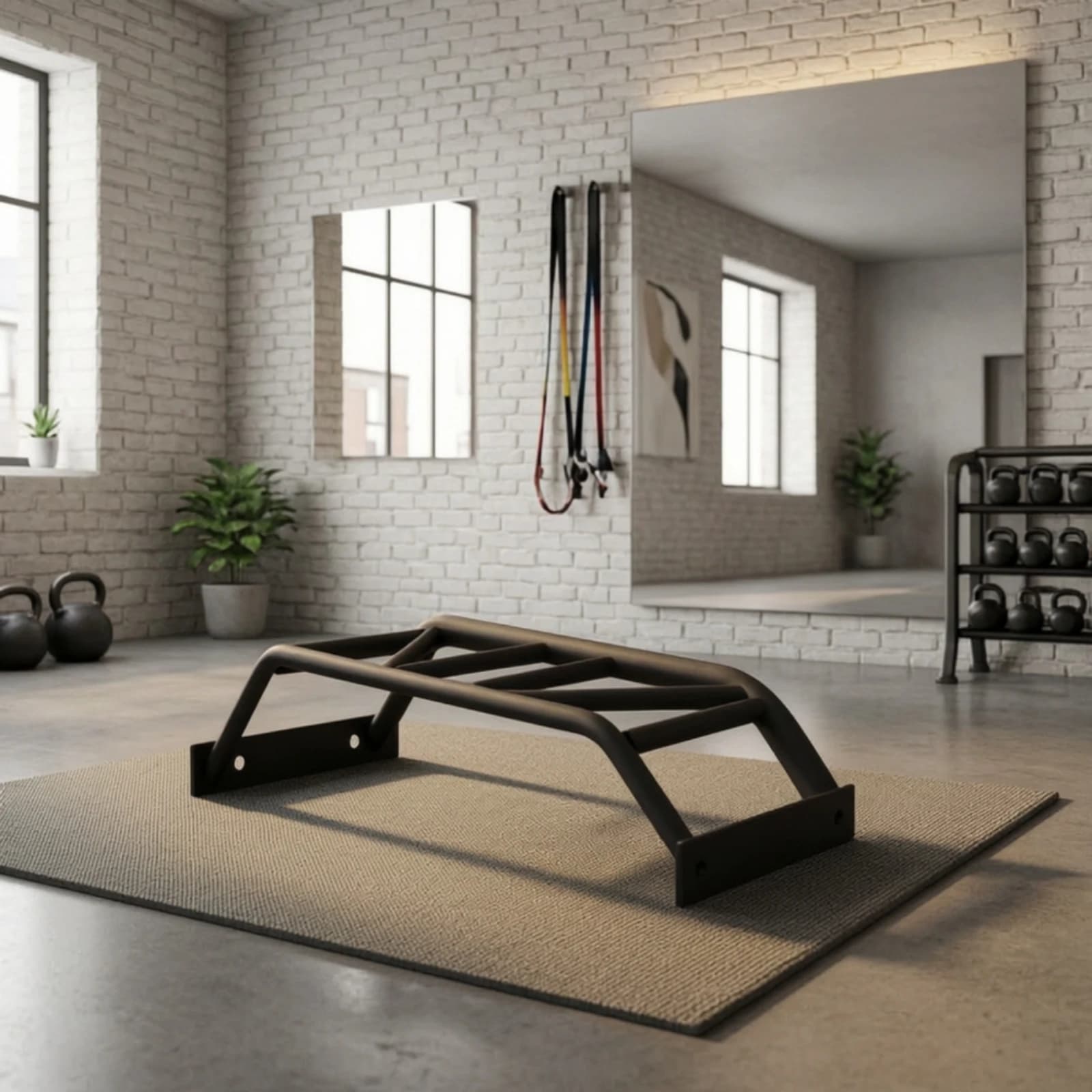 Low-profile Fitness Attachment with Mounting Plates Bolt-on Pull-up Bar for Power Rack Climbing Grip