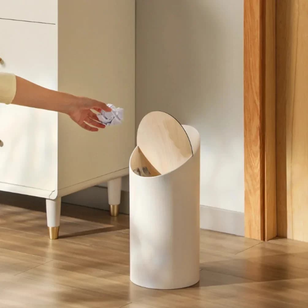 Pattumiera per riciclo domestico Nordic Home Decorativa Bagno Ufficio Cestino per rifiuti Coperchio in legno Pattumiera Contenitore per rifiuti per WC da 9 litri