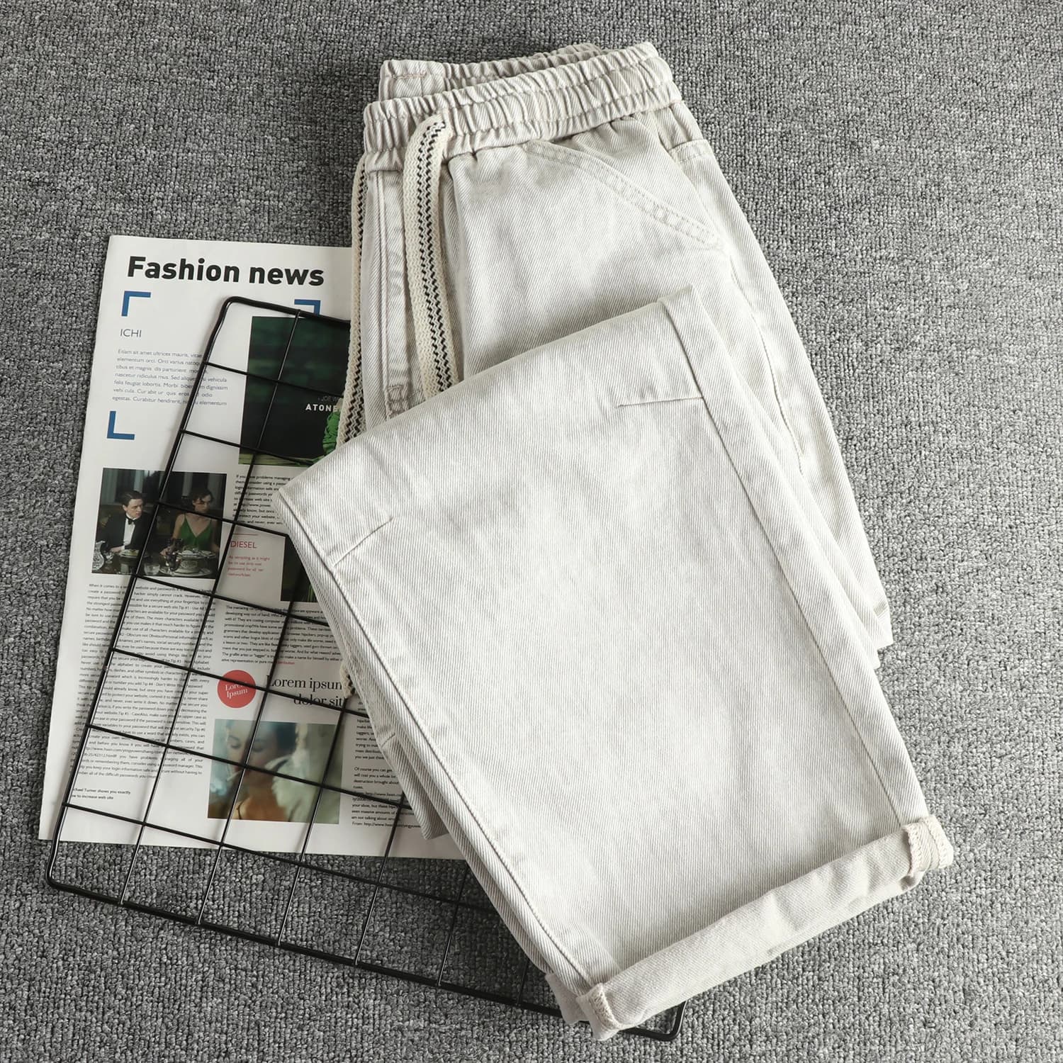 100% cotton heavy washed distressed men's jeans loose straight leg slimming trendy trousers