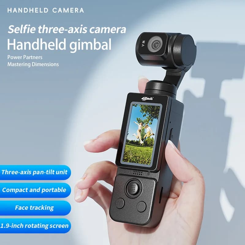 H877 Pocket Hd Handheld Camera With Three Axis Brushless Gimbal Sony 12mp Cmos Sensor Microphone Portable For Outdoor Vlogging
