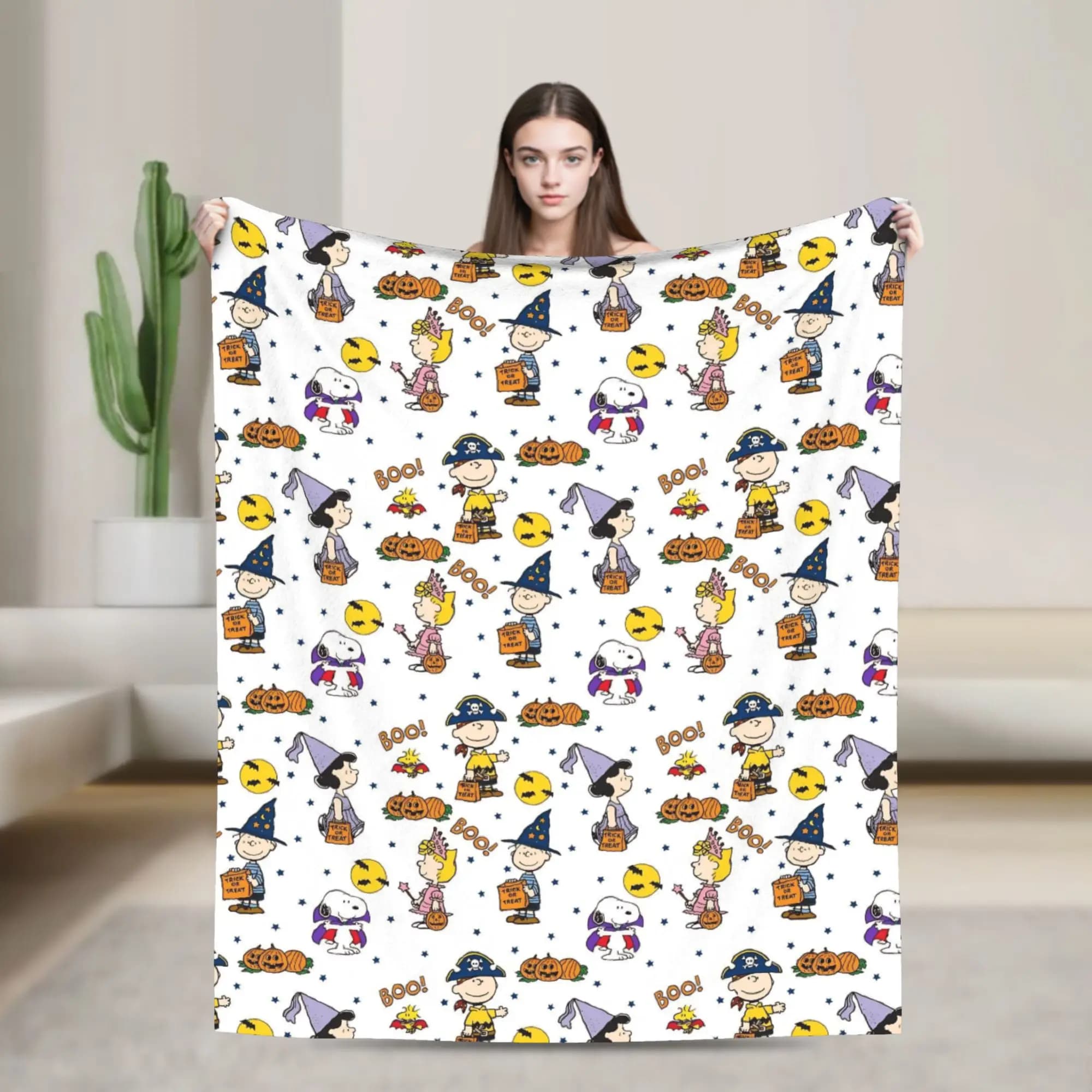 Halloween Snoopys Blanket Coral Fleece Plush Spring Autumn Boo Pumpkin Multifunction Warm Throw Blanket for Sofa Car Quilt