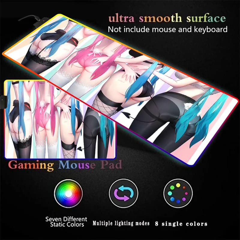 Sexy Ass Anime Large Gaming Glow Mousepad RGB XXL tappetino per Computer LED retroilluminato Mat Mause tappeto scrivania Mat per CSGO tastiera PC Pad