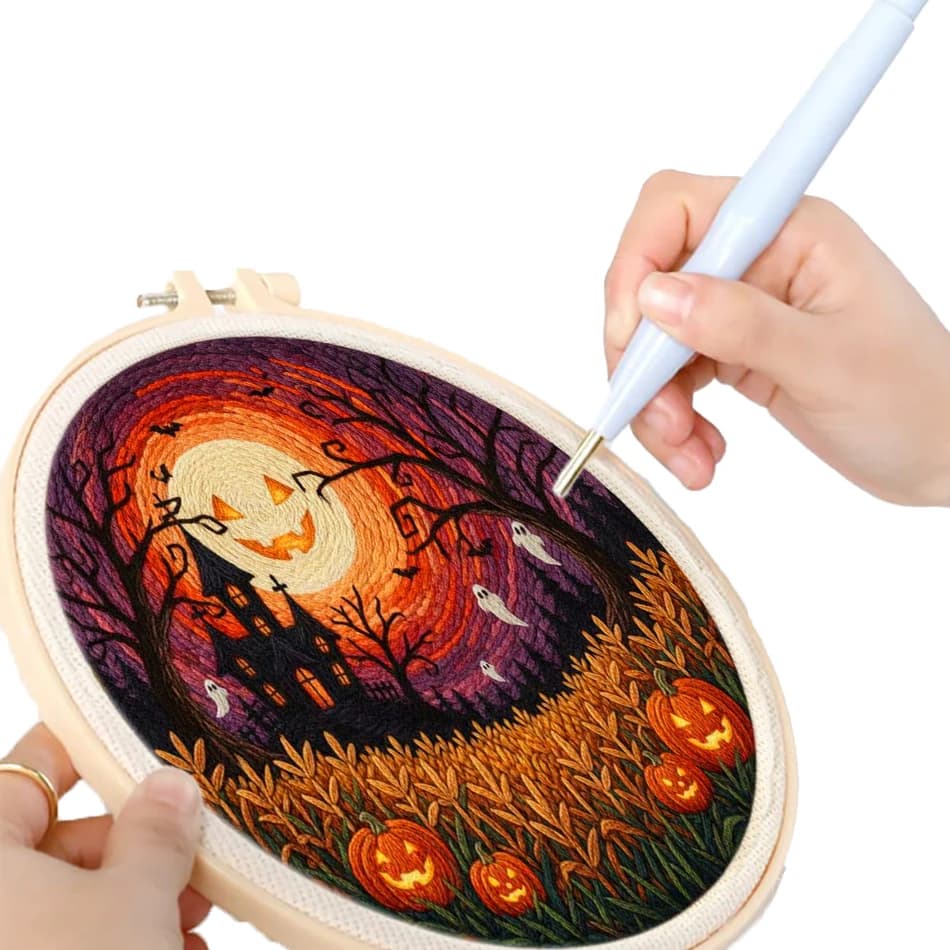 GATYZTORY Embroidery Punch Needle Kit Stitching Tool Set Magic Embroidery Needle Pen Halloween Tufting Cross stitch kits Sewing