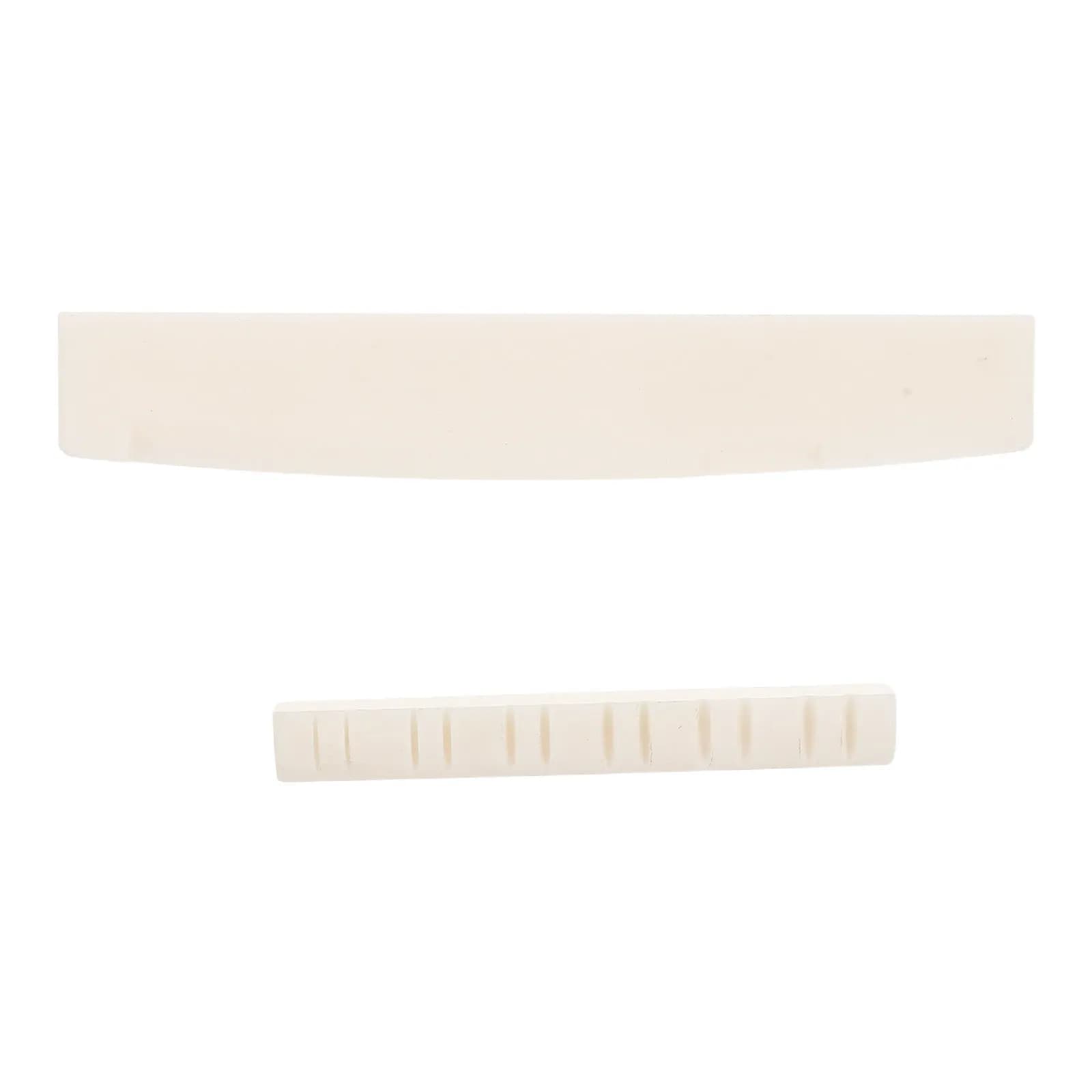 Set di 2 Pezzi in Osso per Chitarra Acustica Folk: Capotasto Superiore 48x9x6mm e Ponticello Inferiore Grezzo 76x12x3mm