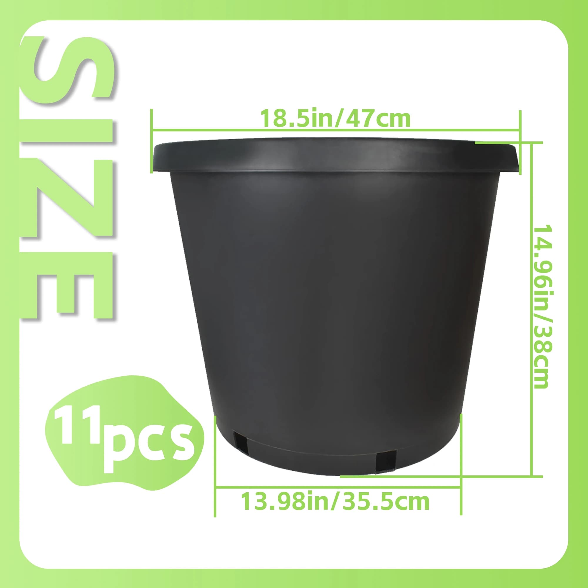 Plastic vase with draining holes, for Germination Semi, Reusable, 15 Gallons, 10 Pieces, Black, Round, Corto