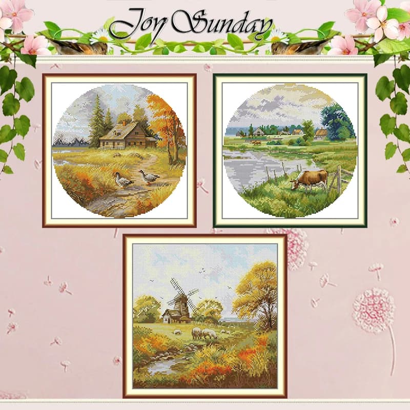 Country Life Scenery Patterns Counted Cross Stitch Set DIY 11CT 14CT 16CT HD Stamped DMC Cross-stitch Kit Embroidery Needlework
