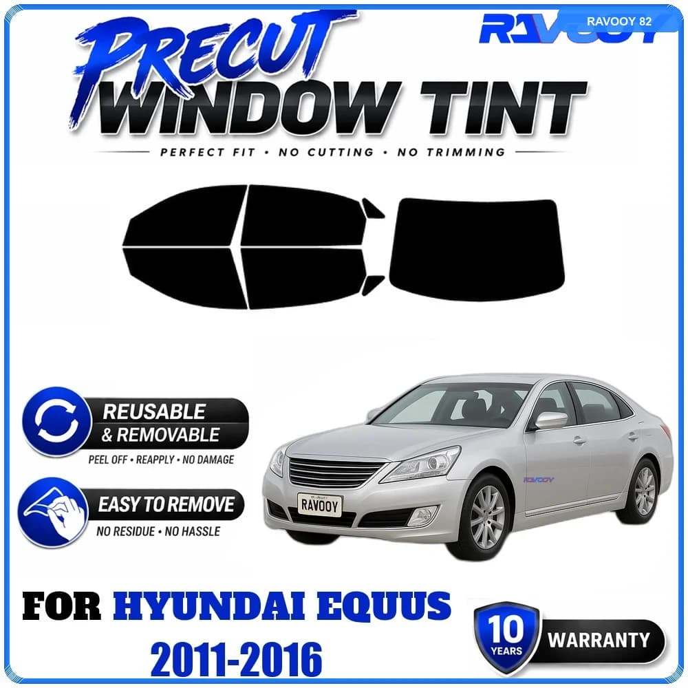 RAVOOY Precut Window Tint, Reusable Removable EPU Film, Custom Fit for Hyundai Equus 2011-2016, UV Heat Protection