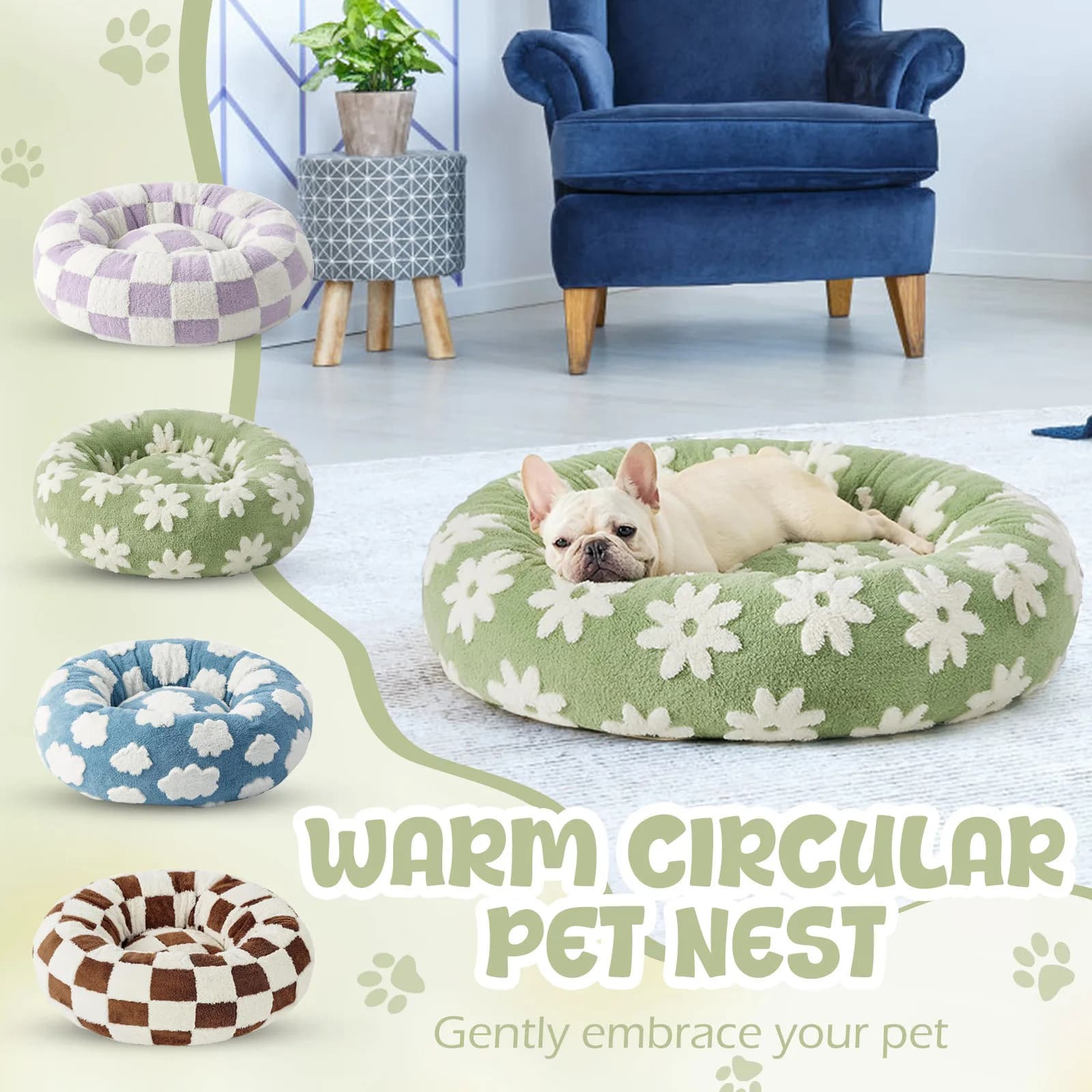 Cuccia per cani piccoli Sky Clouds, graziosa cuccia per animali domestici, lavabile, per cuccioli, comoda, rettangolare, ortopedica, divano per animali domestici, in peluche, con fondo antiscivolo.