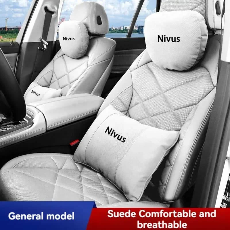Cuscino poggiatesta regolabile per auto con supporto lombare e protezione per la colonna vertebrale, con logo per VW Volkswagen Nivus.