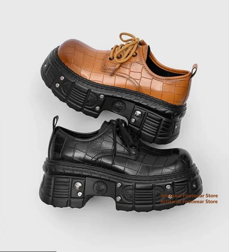 Thick Soled Lace-Up Men's Derby Shoes British Style Height Increasing Men's Punk Style Leather Shoes Trendy Luxury Men's Shoes