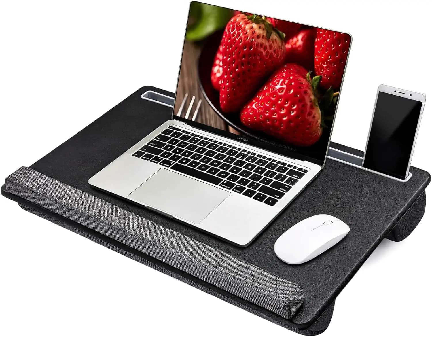 Tavolino da Letto Extra Large con Tappetino per Mouse, Supporto per Telefono e Poggiapolsi per Laptop fino a 17,3 Pollici, Portatile per Letto o Divano (Nero)