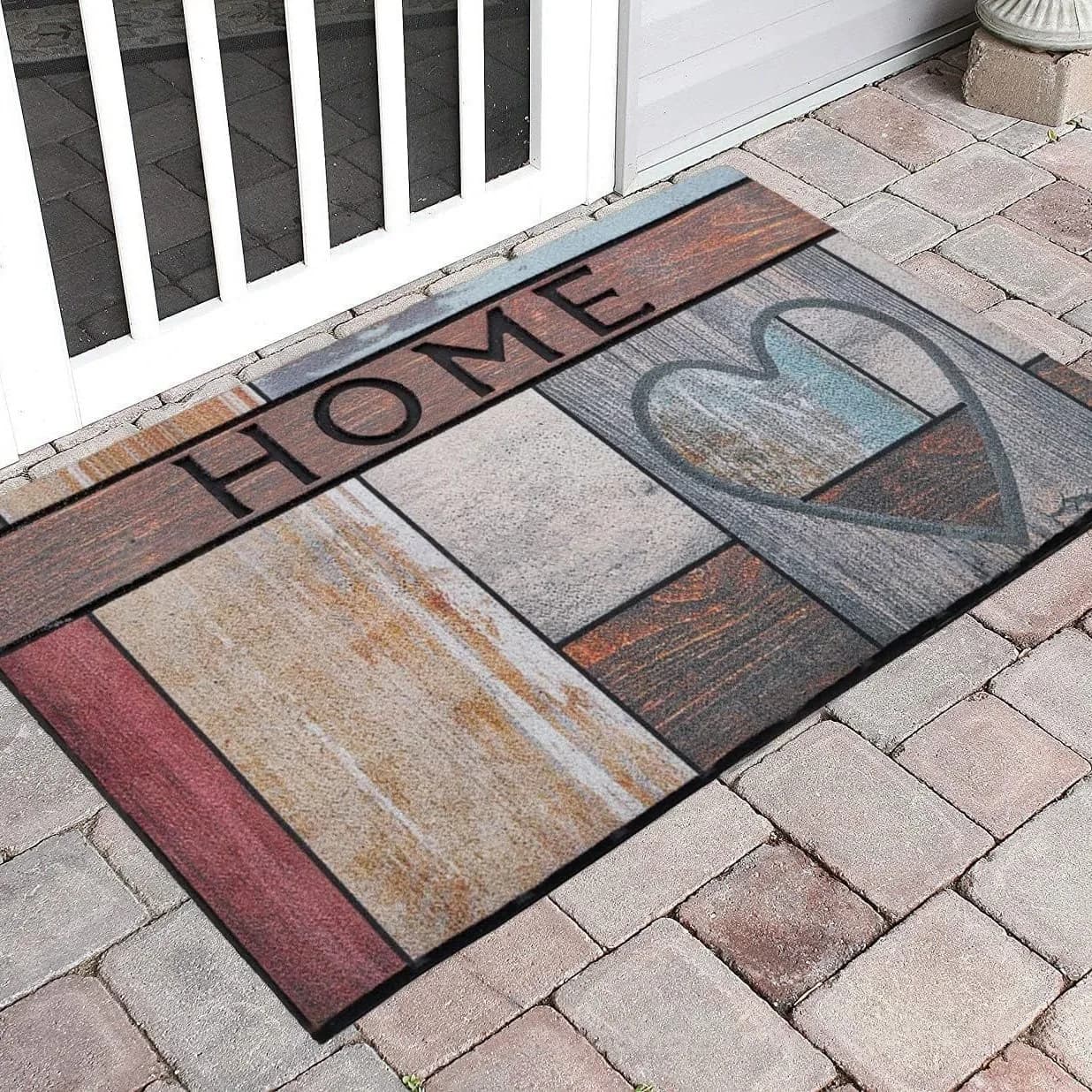 Tappeto Vintage Effetto Legno con Scritta 'HOME', Stampa a Cuore Effetto Legno Invecchiato, Antiscivolo per Ingresso, Cucina, Pavimento, Casa
