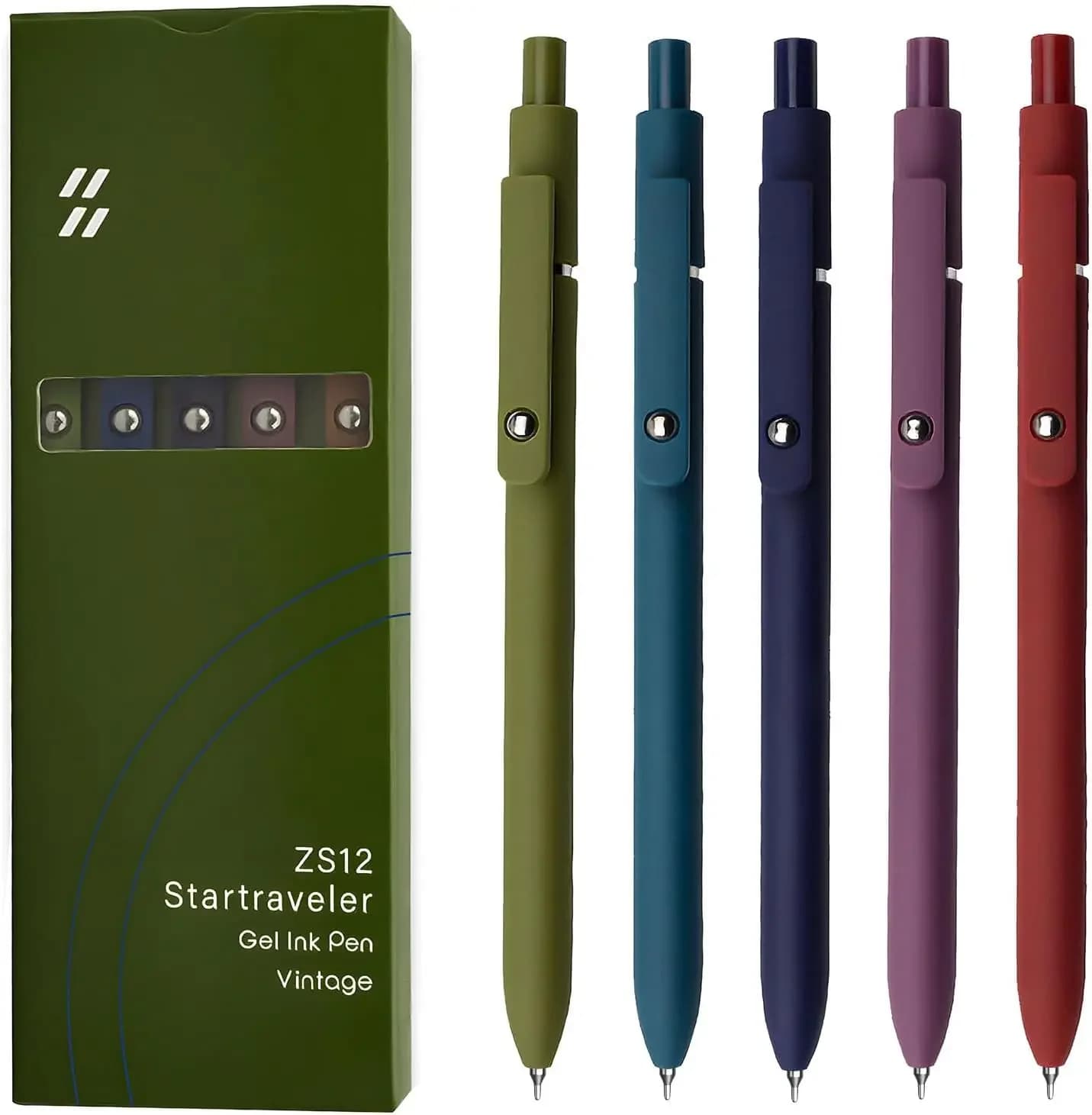 Retractable Gel Pens, Fine Point 0.5mm Black Ink, Smooth Writing with Soft Grip, 5 Pack for Journaling Note Taking