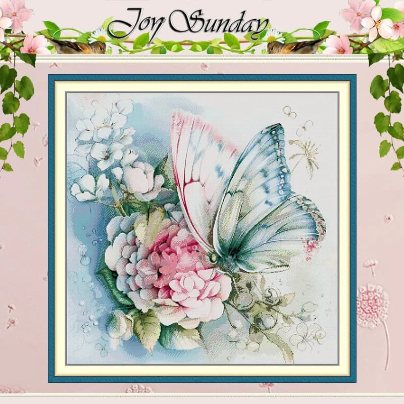 Butterfly Loves Flower Patterns Counted Cross Stitch Set 11CT 14CT 16CT HD Stamped DMC Cross-stitch Kit Embroidery Needlework