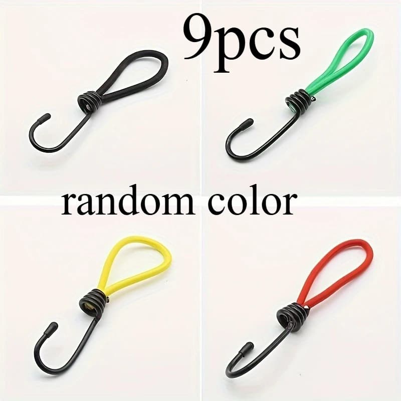 9pcs Heavy-Duty Elastic Bungee Cords with Iron Spiral Hooks, - Flexible Nylon for RV Camping, Tents, Tarps & Canopies - Durable