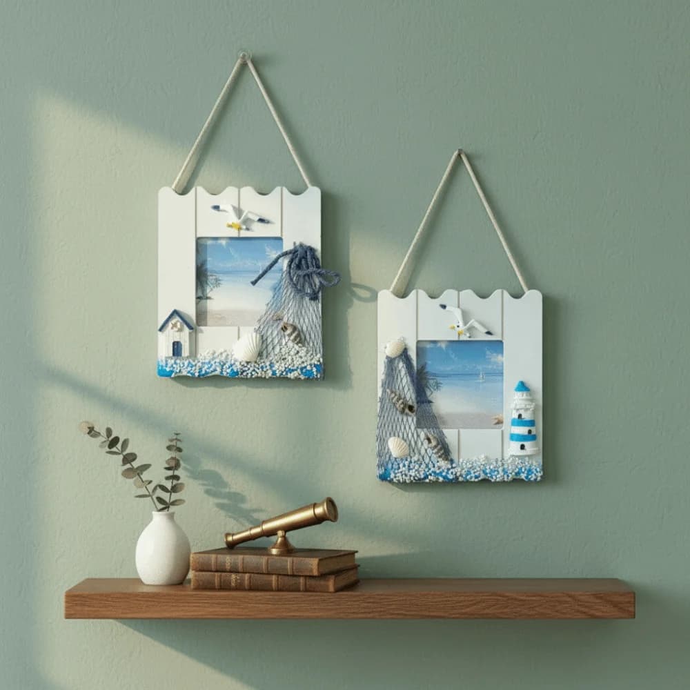 Nautical Theme Hanging Picture Frame Wood Material Vintage Wooden Hanging Frame Creative Handmade Photo Holder