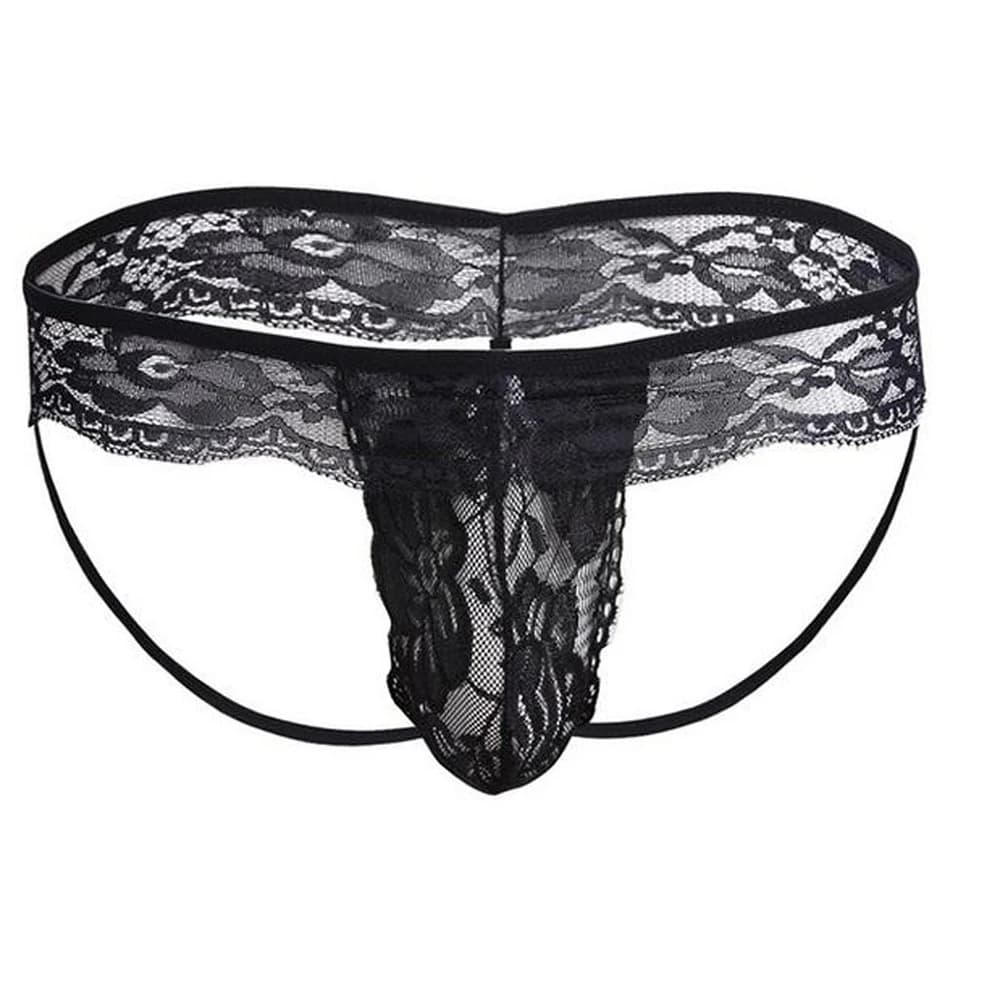 Briefs Mens Underwear See Through Sheer Sissy S~3XL G-string Lace+Spandex Low Rise Panties Plus Size Underpants