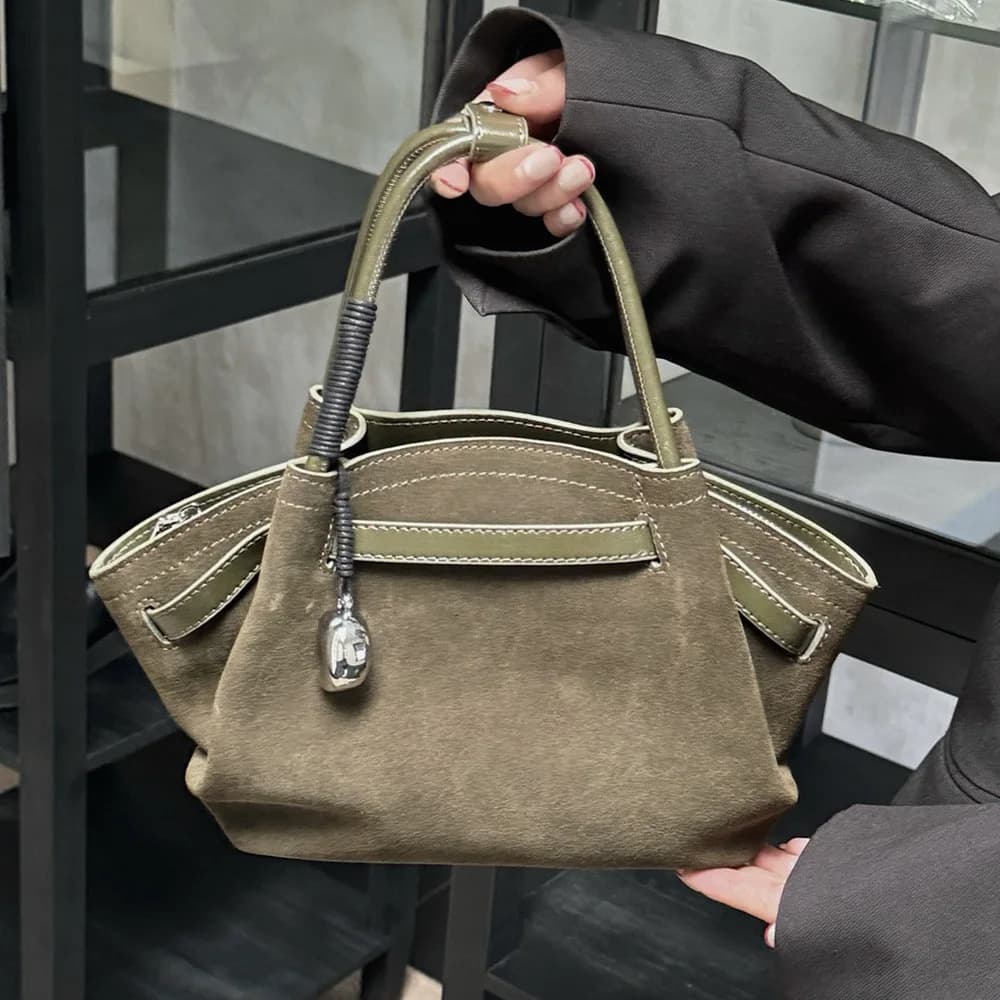 Borsa a clip da donna in vera pelle di mucca scamosciata di grado Borse a tracolla a tracolla di marca di design di lusso Borsa piccola in pelle di vacchetta Ladeis Nuovo